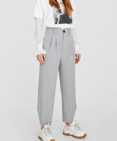 Pull&bear Pantalon Gris avec blanc