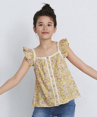 TAO LE T-SHIRT BLOUSE FLEURI EN COTON AUX DÉTAILS EN DENTELLE