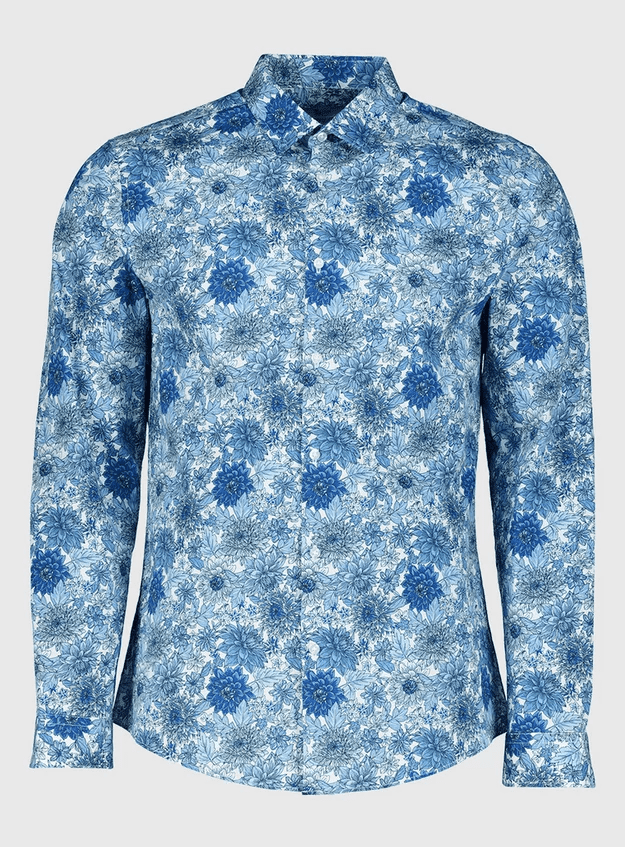 TU Chemise bleue coupe slim à imprimé fleuri