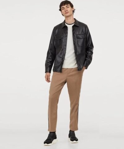 H&M pantalon beige à rayures latérales, coupe slim