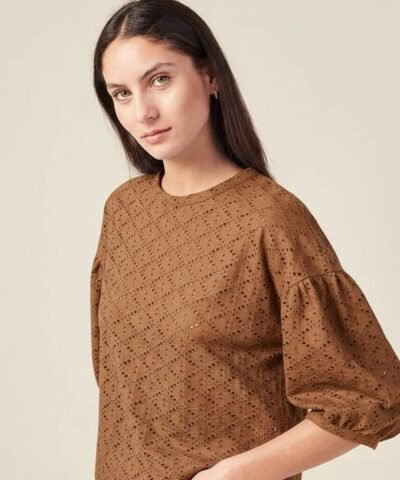 BONOBO t-shirt manches 3/4 ajouré marron