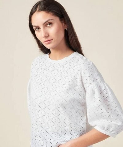 BONOBO t-shirt manches 3/4 ajouré blanc