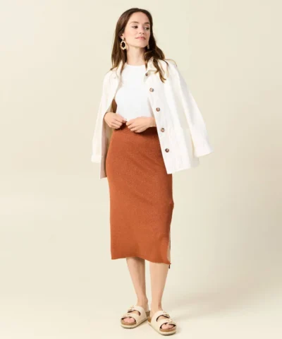 BONOBO jupe longue ajustée en tricot orange foncé