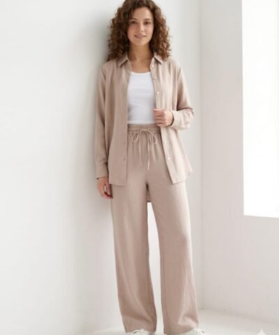 TURTLE ensemble femme en lin beige terre