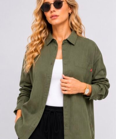 DEPART chemise en lin vert kaki