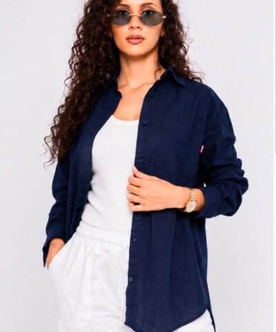DEPART chemise en lin bleu nuit