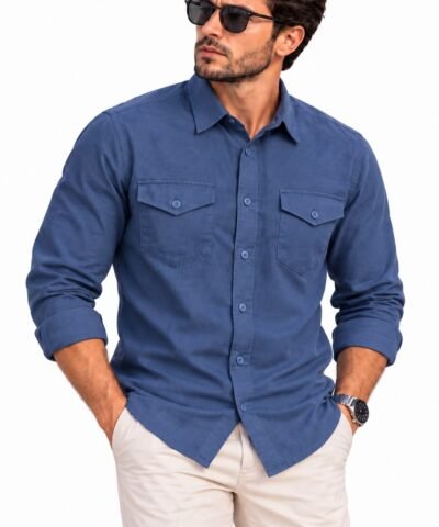 DEPART chemise en lin bleu